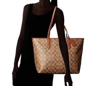 COACH City Tote - Large - Khaki with saddle brown trim- New